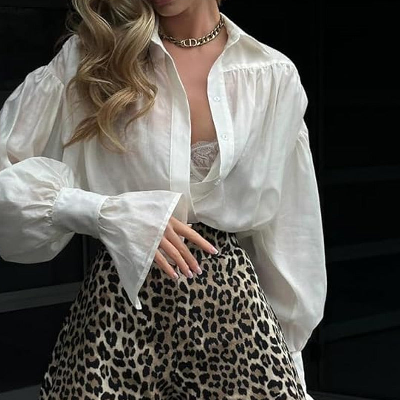 Women's Solid Color Sheer Flared Sleeve Shirt