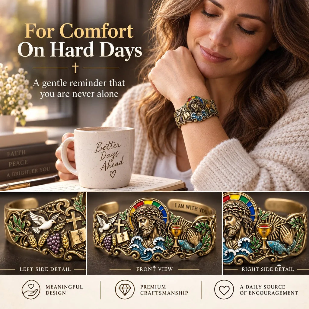 🔥HOT SALE🔥✝️Faith Inspired Jesus Cuff Bracelet | Antique Brass With Scripture Message
