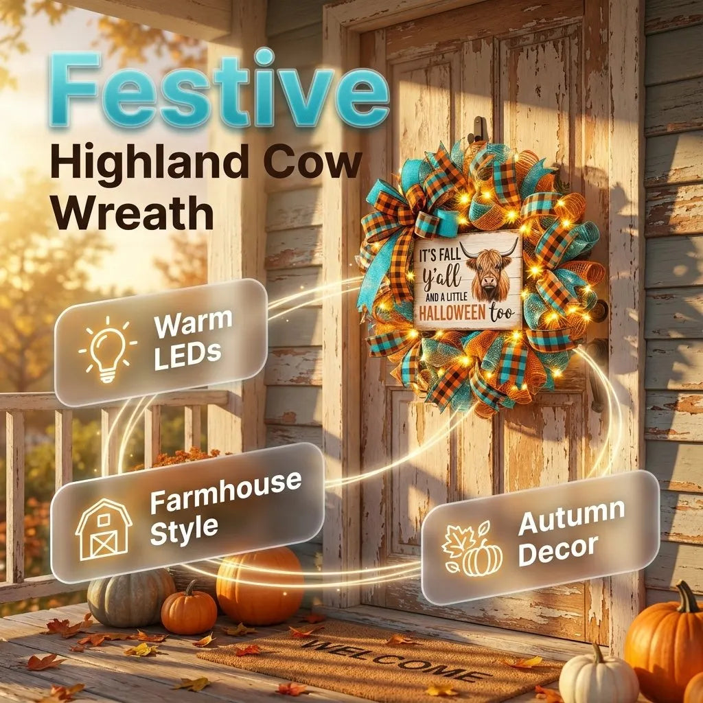 🎉💐Highland Buffalo Autumn Halloween Light Wreath