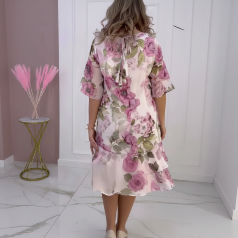 Women's Floral Print Half-Sleeve Tiered Ruffle Dress