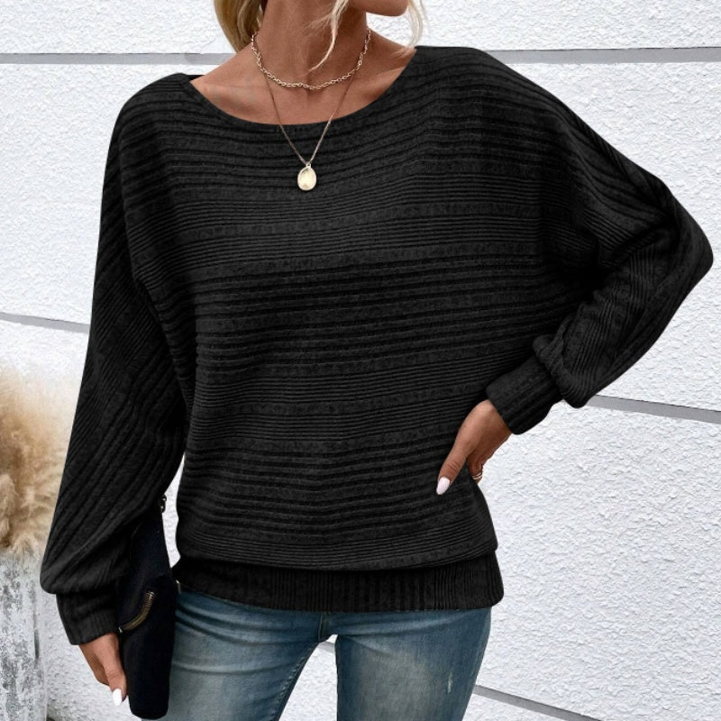 🌹Solid Round-Neck Striped Top with Long Sleeves