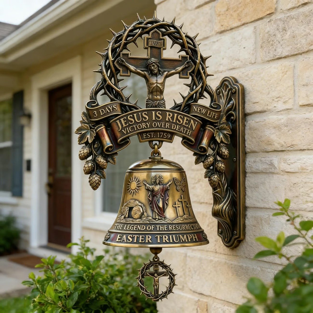 Easter Jesus Cross Commemorative Wall Bell – A Sacred Keepsake of Faith