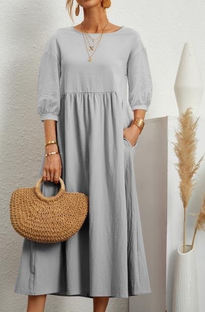 💝Lantern Sleeve Cotton And Linen Summer Dress