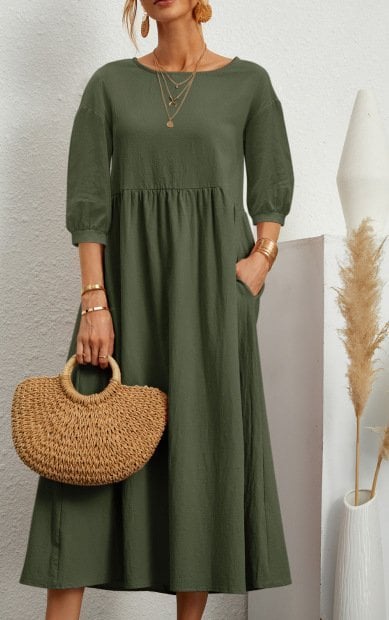 💝Lantern Sleeve Cotton And Linen Summer Dress