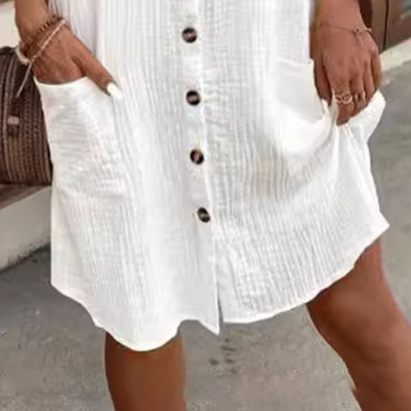 ⏰Women's Buttoned Short Sleeve Pocket Casual Shirt Dress