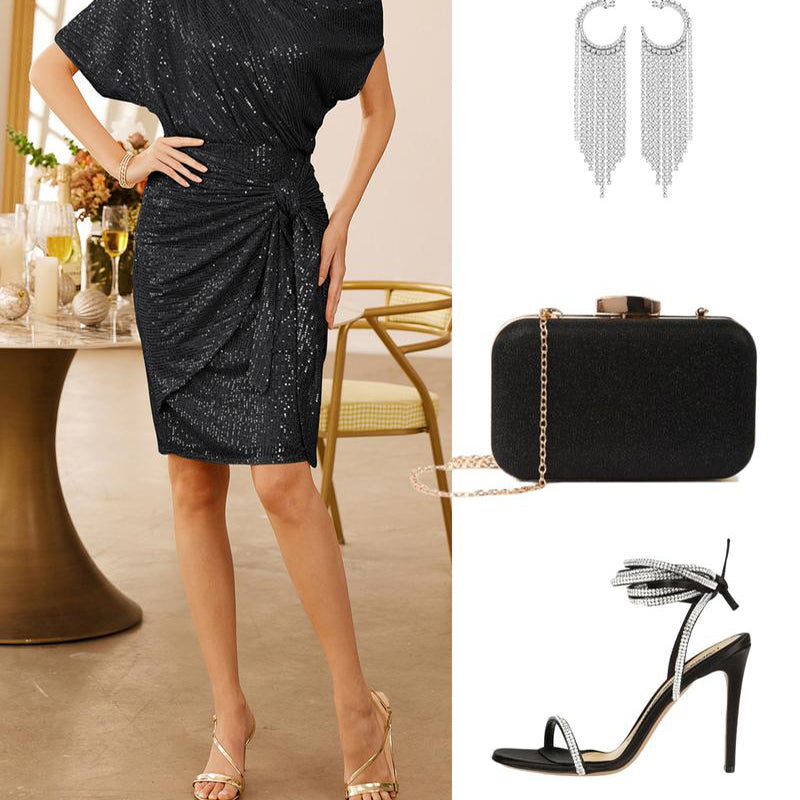 💃Hot Sale 🎉Sparkly One-Shoulder Ruched Dress✨