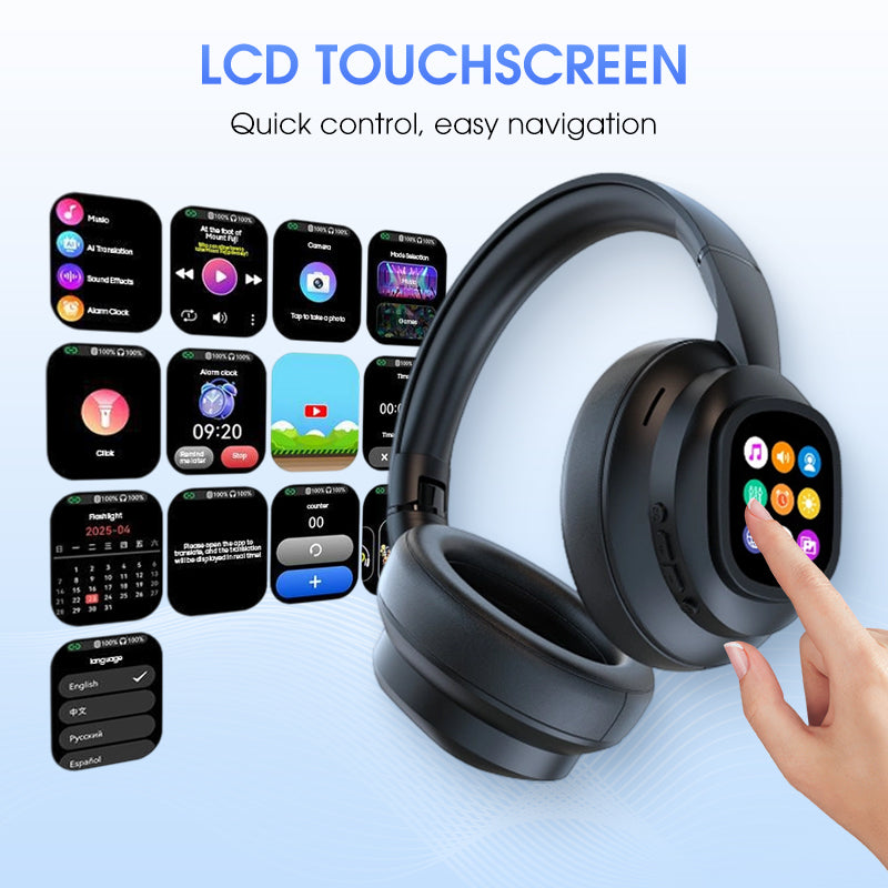 ✨ AI Bluetooth Headphones - Smart LCD Display & Voice Assistant with Premium Sound Quality for Music & Calls 📱✨