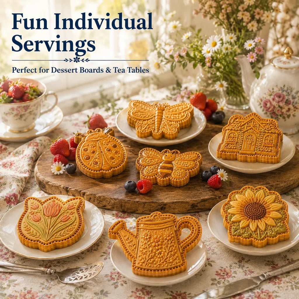 ⏳🌸 8-Design Spring Garden Mini Pie Mold Collection | Reusable Embossed Molds for Shaping Detailed Bee, Butterfly, Ladybug, Sunflower, Cottage & More