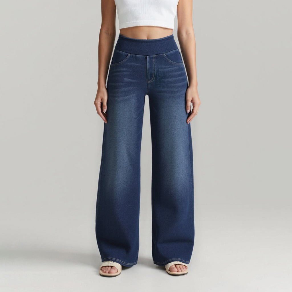 🏆High Waist Comfy Stretch Knit Wide Leg Jeans with Multiple Pockets