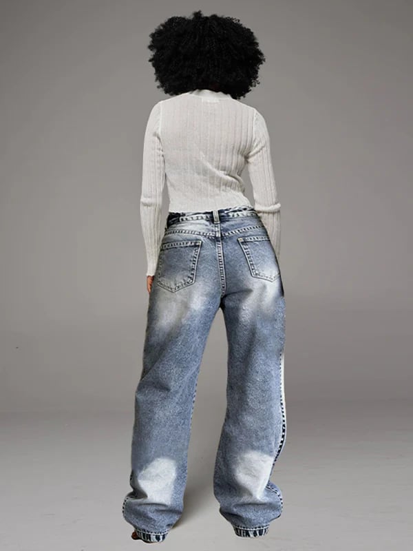 👖 Women Y2K High Waisted Patchwork Split Hem Denim Pant
