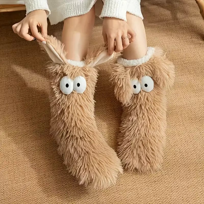 Fluffy Dog-Ear Plush Slippers Socks