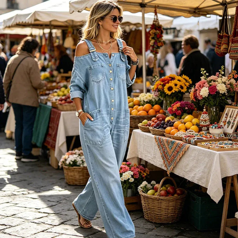 🔥Limited-time offer-Loose Fit Wide-Leg Overall Jumpsuit with Pockets