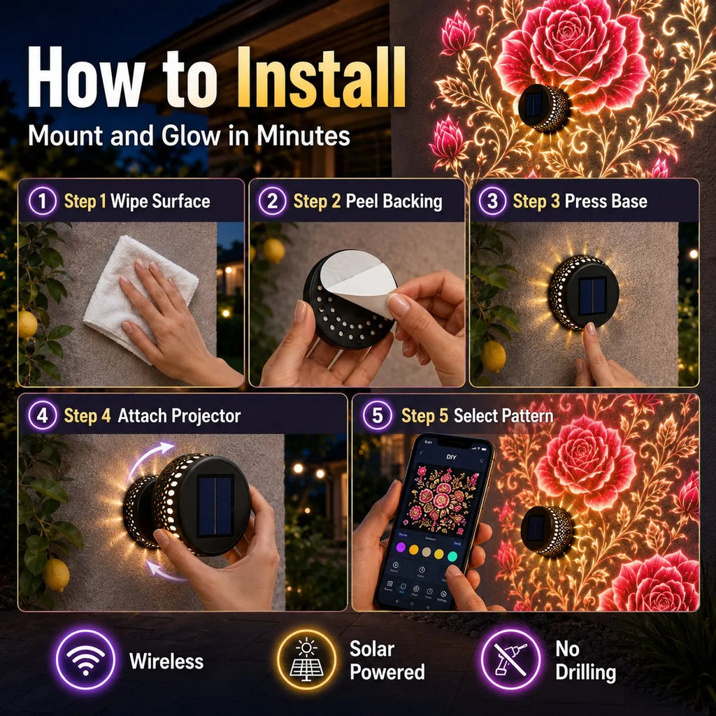 🔥HOT SALE🔥✨Smart App-Controlled Solar Wall Projection Light (Custom DIY Patterns & Team Logos Edition)