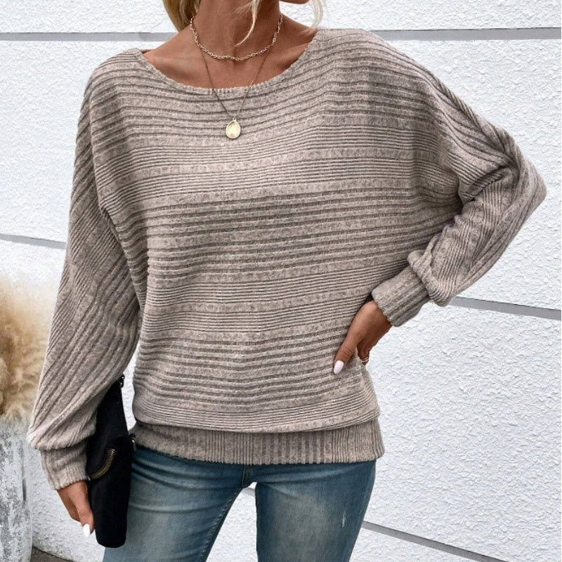 🌹Solid Round-Neck Striped Top with Long Sleeves