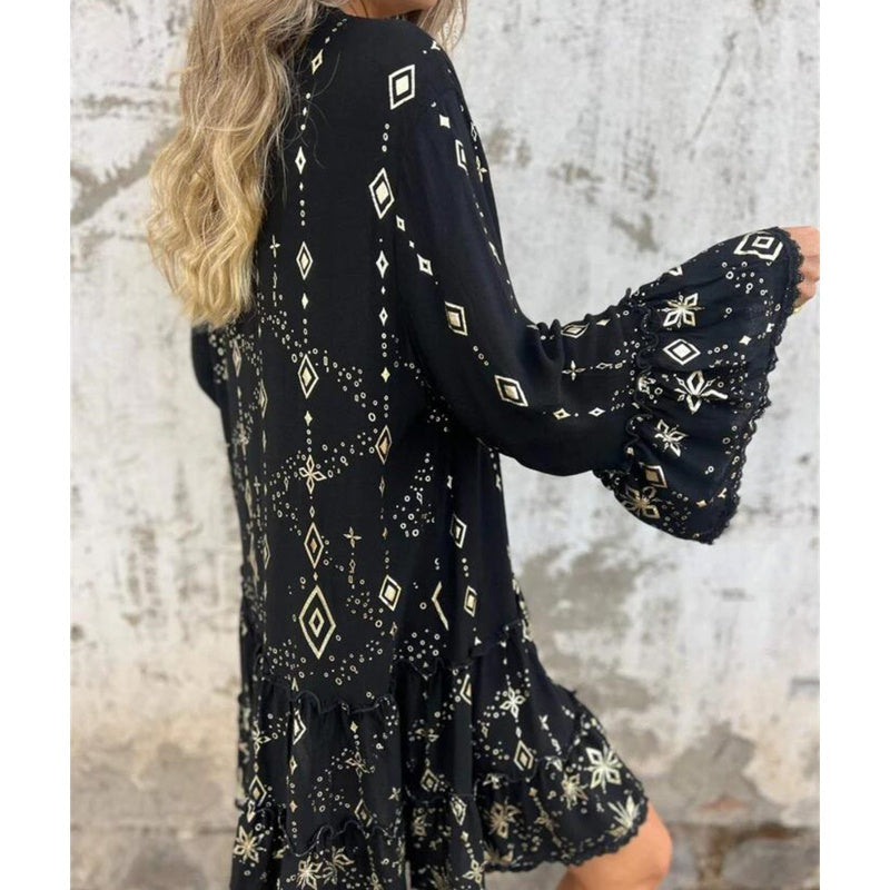 💖Women's Geometric Print Comfortable V-Neck Midi-Dress