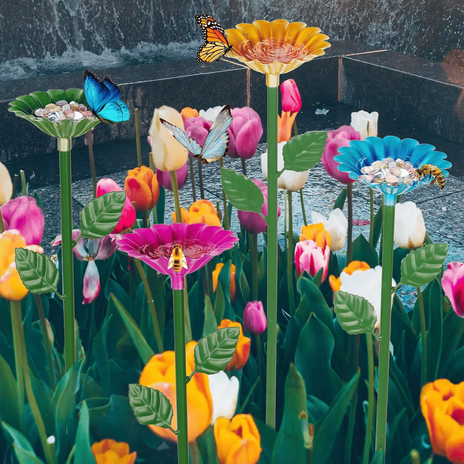 🐝🌷Bee and Butterfly Water Feeder with Flower Design