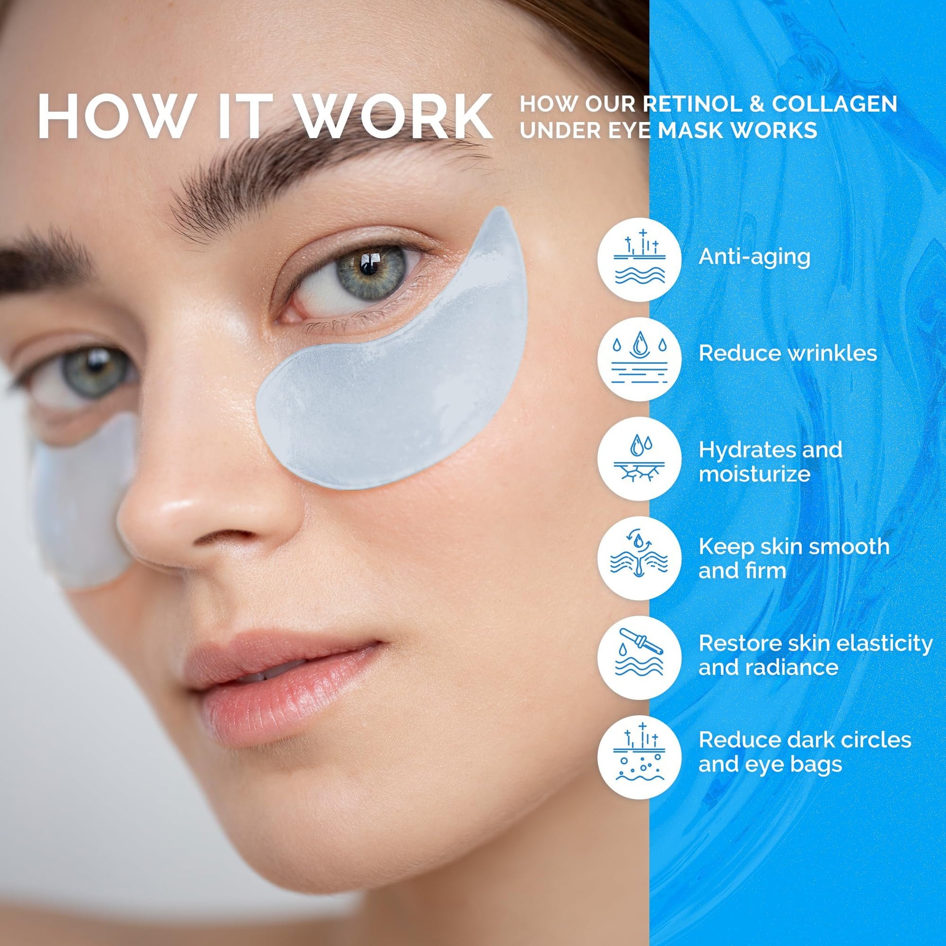 Under Eye Patches for Dark Circles: 60 Pcs Retinol Collagen Eye Gels Mask - Reduce Wrinkles Puffy & Bags
