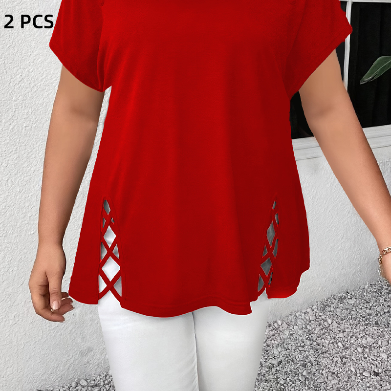 Women’s Solid Color Lattice Detail Tunic Top