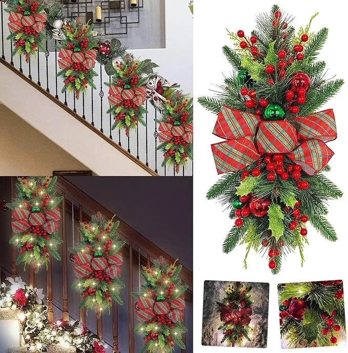 [🎅Final 3-hour Preferential Deal 🎅]🌲Christmas Cordless Stairway Swag Teardrop Trim Wreath