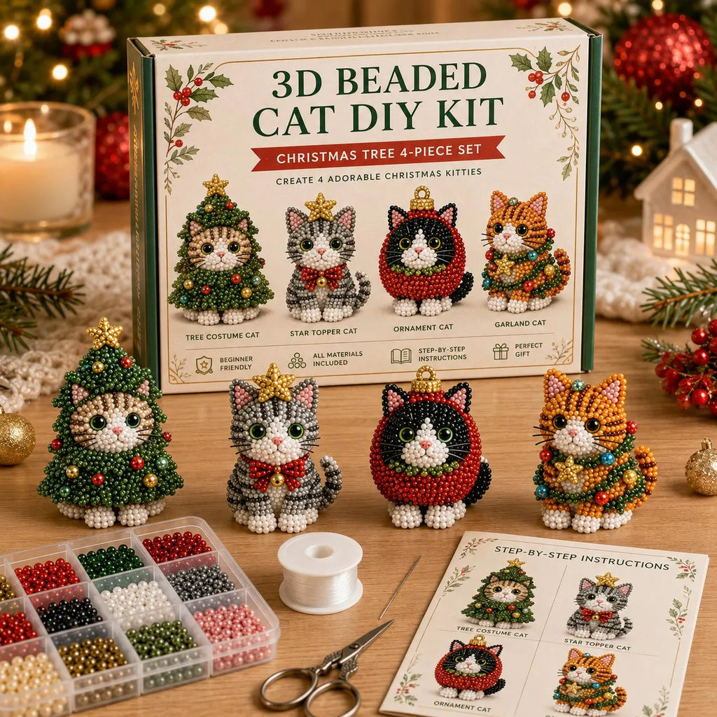 🐱✨ Create Your Own 3D Beaded Christmas Cats | Beginner-Friendly DIY Kit