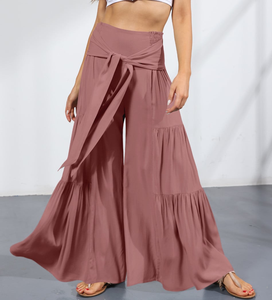🔥Buy 1Get 1 Free Limited to the first 500🔥Women's Tiered Palazzo Pants - Flowy Elastic High Waisted Wide Leg Beach Pants