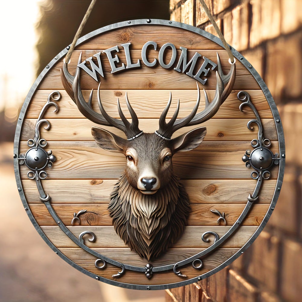 Retro Elk Welcome Sign-Artificial Wooden Wall-Hung Plaque With Rural Theme