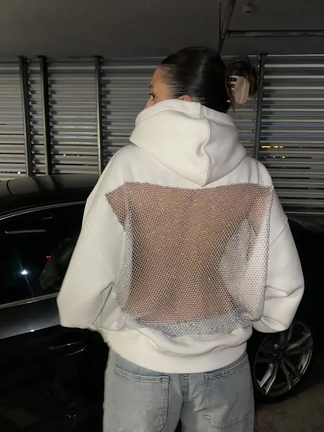 🔥Sparkly Mesh Open-Back Hoodie – Shine with Every Move✨