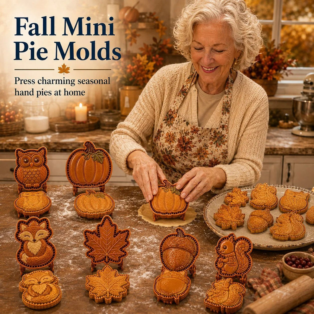 🔥HOT SALE🔥🔥😍 8-Design Fall Mini Pie Mold Collection | Reusable Embossed Molds for Shaping Detailed Owl, Fox, Turkey, Pumpkin, Acorn & More