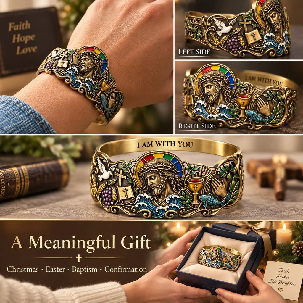 🔥HOT SALE🔥✝️Faith Inspired Jesus Cuff Bracelet | Antique Brass With Scripture Message