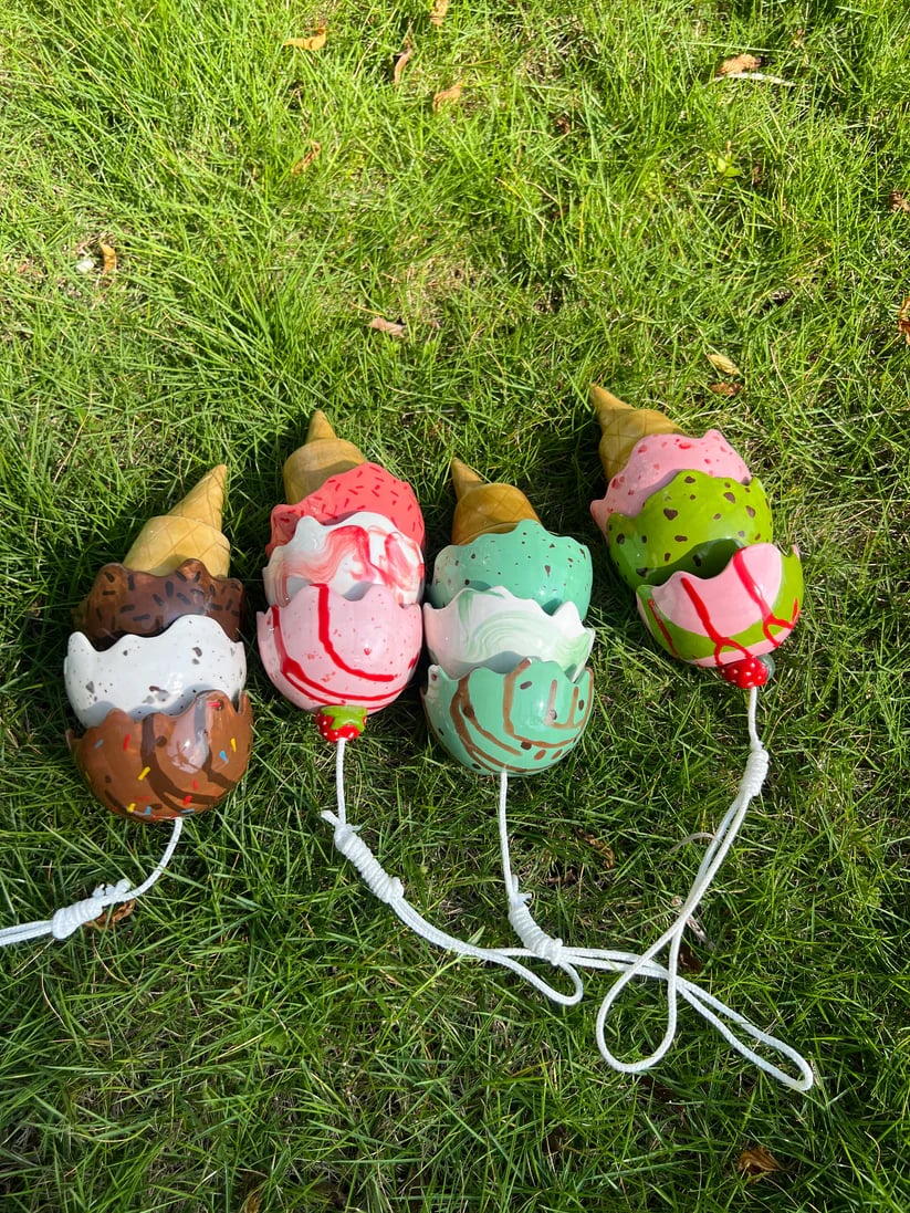 🔥🍨Handmade Ceramic Ice Cream Wind Chime: Garden Decor. Gift