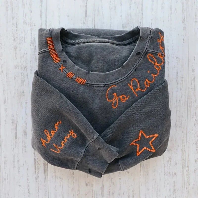 🌈Vintage Custom Embroidered Hand Distressed Crew Neck Sweatshirt👚