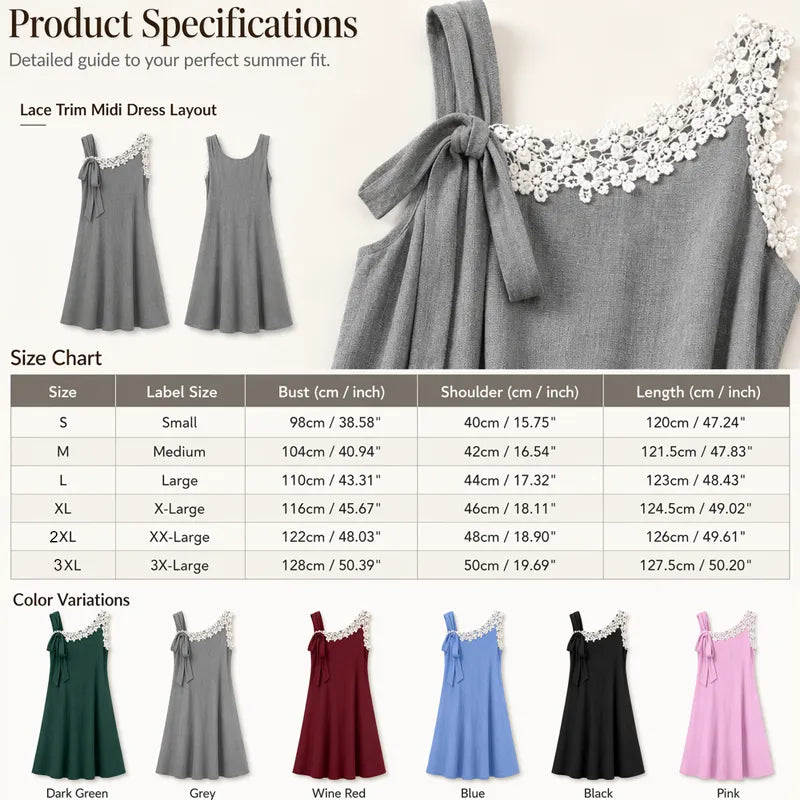 Summer Favorite☀️🌺 Elegant Lace Dress with Shoulder Bow Detail – Must-Have for Effortless Summer Style