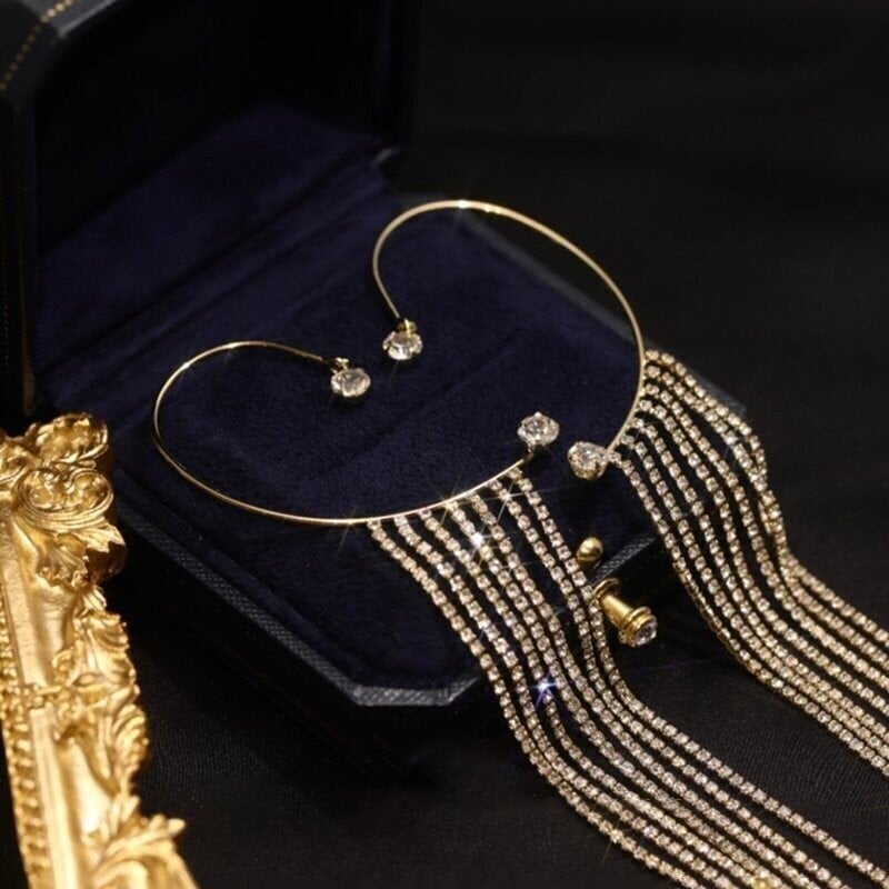 Sparkling Diamond Tassel Earrings