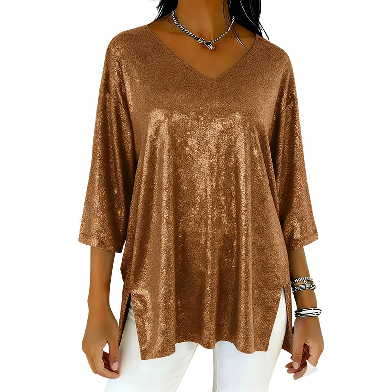 Women’s Glitter V-Neck Loose Top