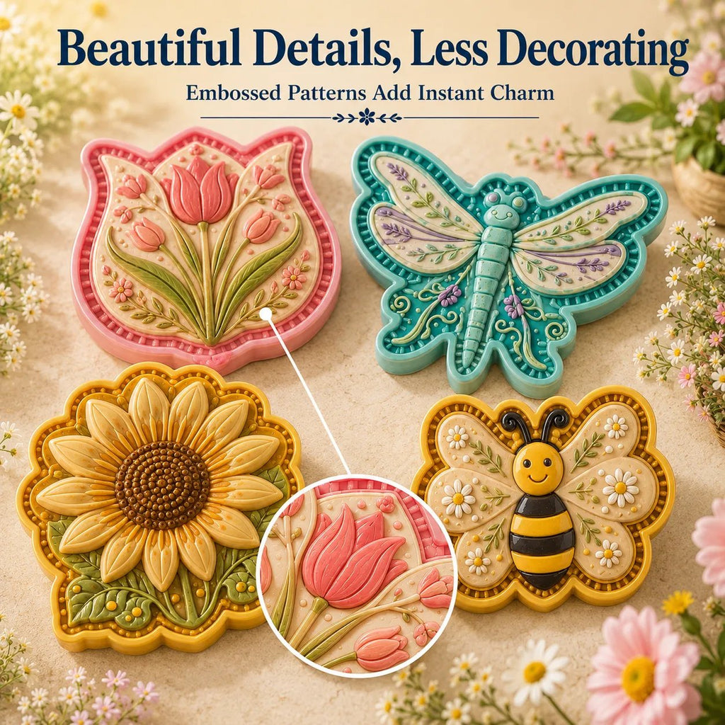 ⏳🌸 8-Design Spring Garden Mini Pie Mold Collection | Reusable Embossed Molds for Shaping Detailed Bee, Butterfly, Ladybug, Sunflower, Cottage & More