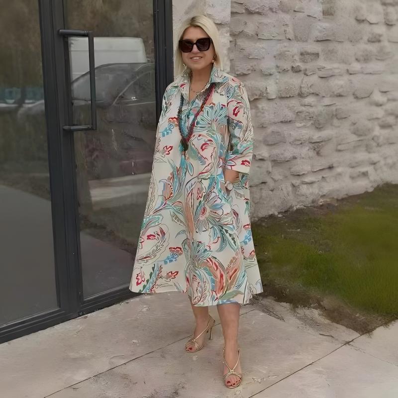 🌸Colourful dress with 3/4-length sleeves and vintage floral print and pockets