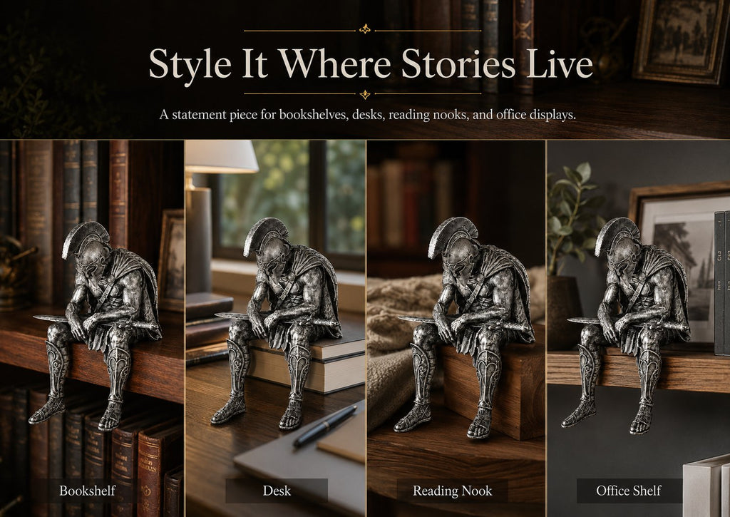 🎁 Ancient Greek Warrior Shelf Sitter – Unique Bookshelf Decor