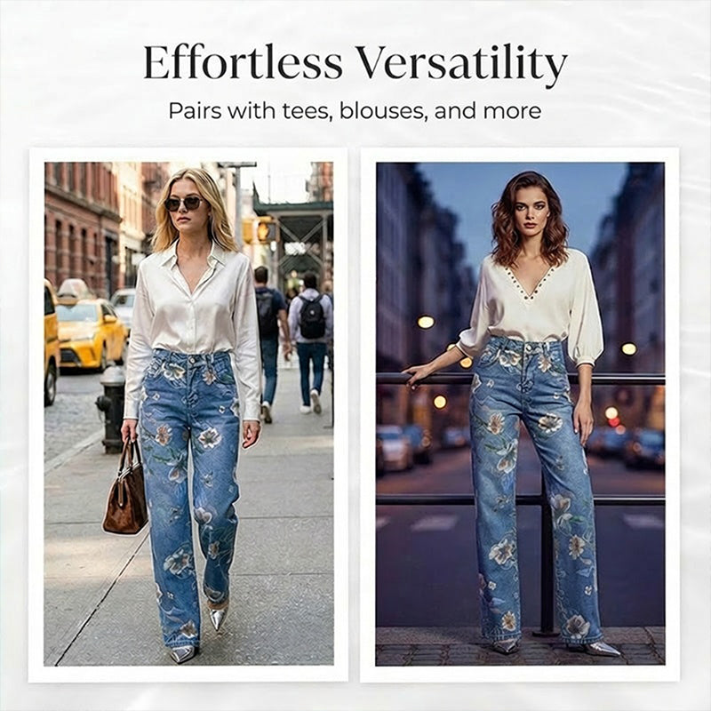 📢📢 !! ⏰Women's Floral Print Straight-Leg Jeans