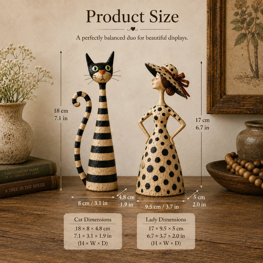 🎉✨Vintage  Cat & Lady Sculptures