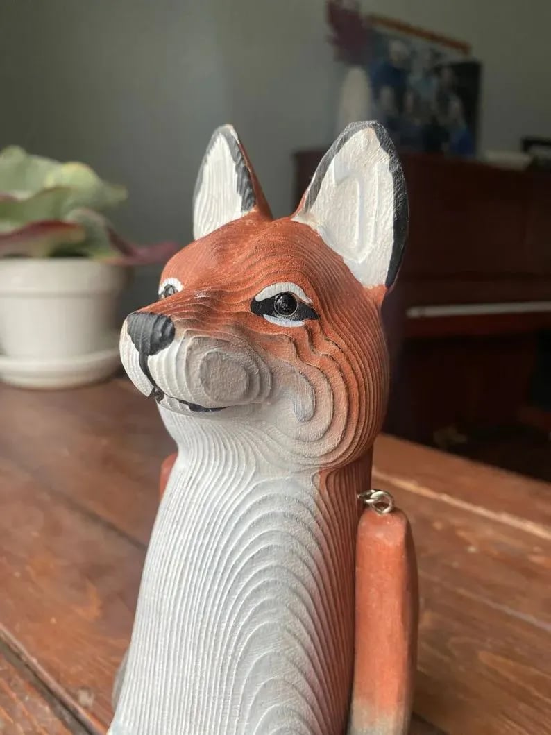 Hand-Carved Wooden Sitting Animal  – Unique & Charming!