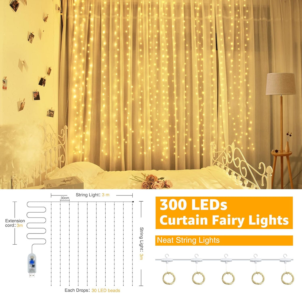 ✨Curtain Lights Indoor Outdoo — 🎄Christmas Window Fairy LightsWaterfall Hanging String Light✨✨
