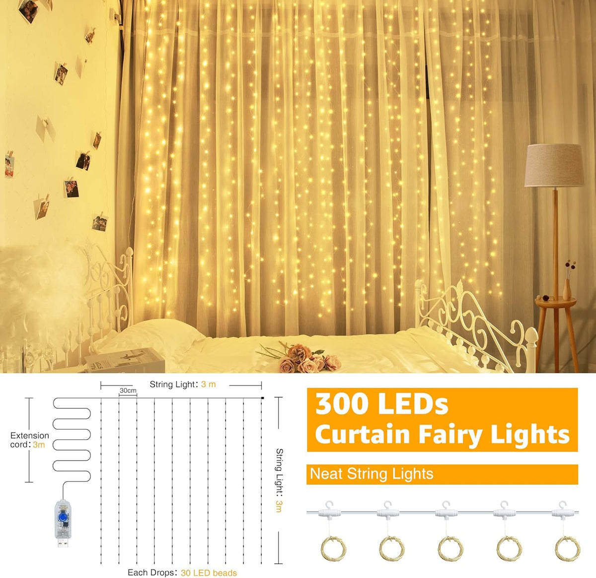 ✨Curtain Lights Indoor Outdoo — 🎄Christmas Window Fairy LightsWaterfall Hanging String Light✨✨