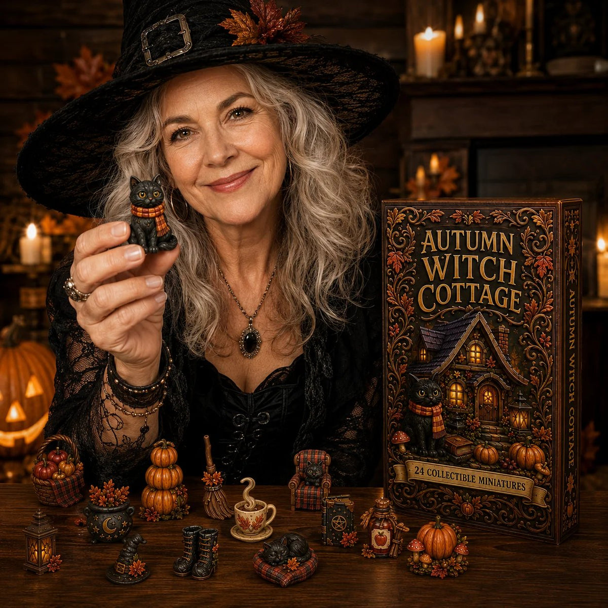 24 Cozy Witchy Miniatures, Black Cat Collectibles & Magical Fall Cottage Surprises, Acrylic Charms Blind Box
