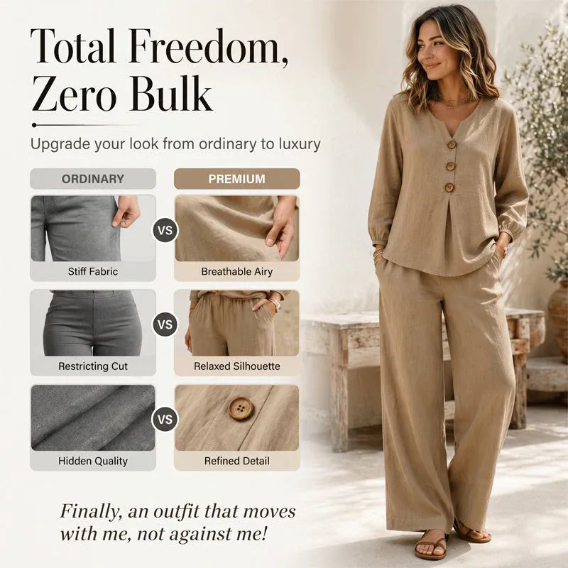 🌿Women's Cotton-Linen V-Neck Long Sleeve Top & Pants Set
