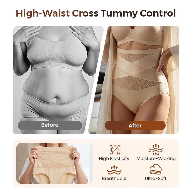 🌸Limited-Time Off-Buy 2 Get 1 Packs✨Plus-Size High-Waist Cross Tummy Control Panties