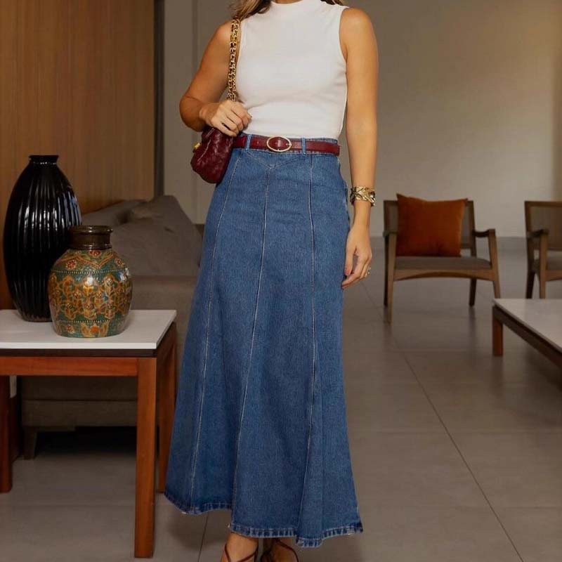 💥 Women's high-waisted A-line denim maxi skirt