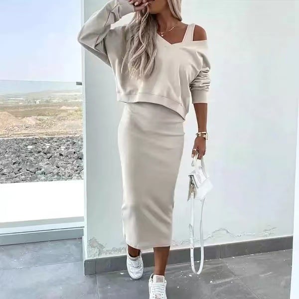 Vest Dress and V-Neck Sweatshirt Set🍁
