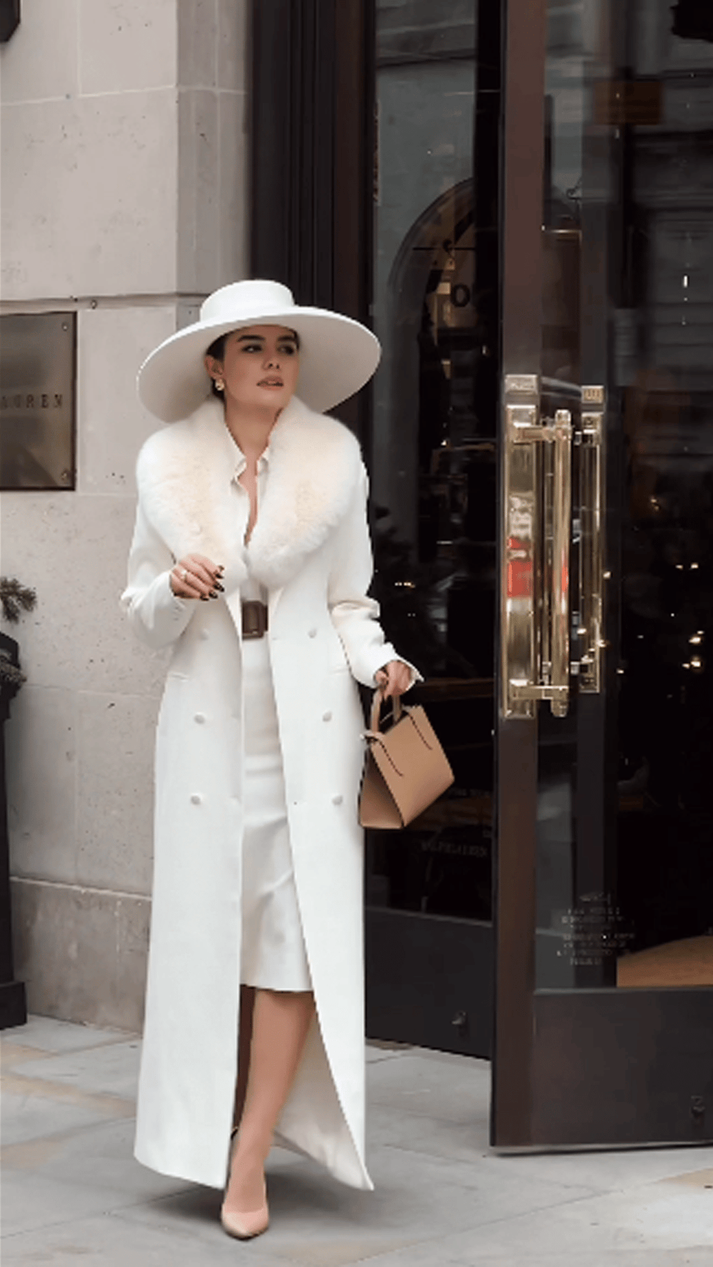 Women Vintage Turndown Collar Long Jacket With Wool Collar