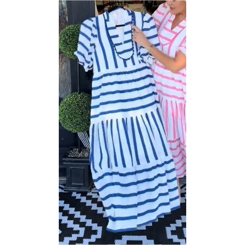 Striped V-Neck Flowy Midi Dress
