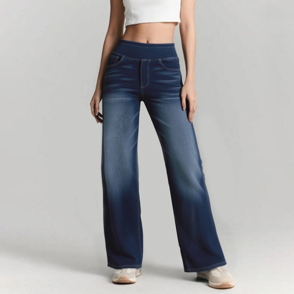 🏆High Waist Comfy Stretch Knit Wide Leg Jeans with Multiple Pockets